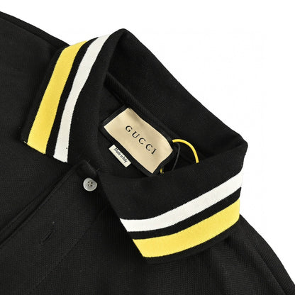 Gucci Polo Shirt - Black Unisex Streetwear Limited Edition - This Gucci polo shirt features a sleek black design with white and yellow trim on
