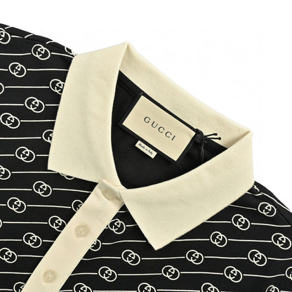 GUCCI Gg Pattern Polo Shirt - Black Unisex Streetwear Limited Edition - The GUCCI GG PATTERN POLO SHIRT BLACK - REPLICA combines classic sophistication with contemporary street-luxury