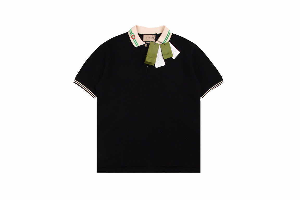 Gucci Polo Shirt - Black Unisex Streetwear Limited Edition - <p dir='ltr'><span>Classic black polo with striped collar and sleeve edges. Features a green and
