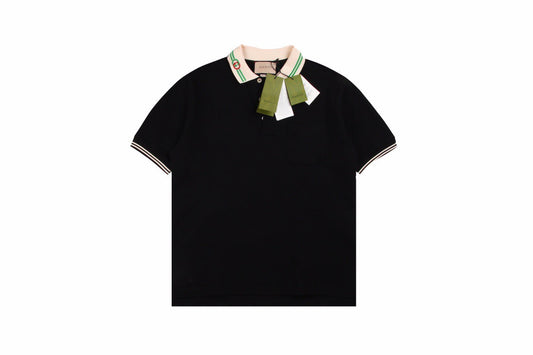 Gucci Polo Shirt - Black Unisex Streetwear Limited Edition - <p dir='ltr'><span>Classic black polo with striped collar and sleeve edges. Features a green and