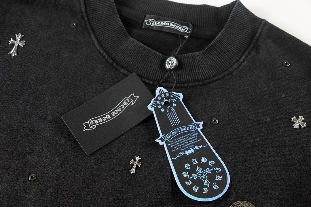 CHROME Hearts Metallic Cross Sweatshirt - Black Unisex Streetwear Limited Edition