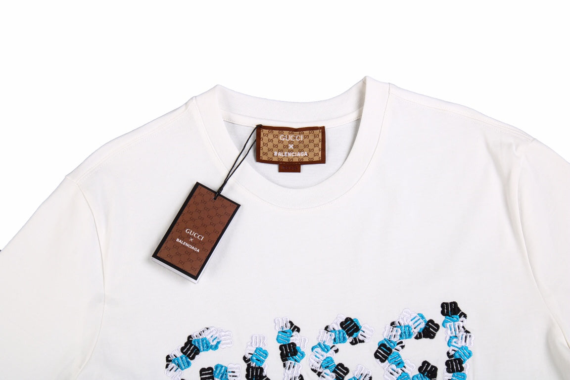 GUCCI - Balenciaga Flower Logo T-shirt - White Unisex Streetwear Limited Edition - The GUCCI x BALENCIAGA FLOWER LOGO T-SHIRT WHITE - REPLICA is a perfect blend of