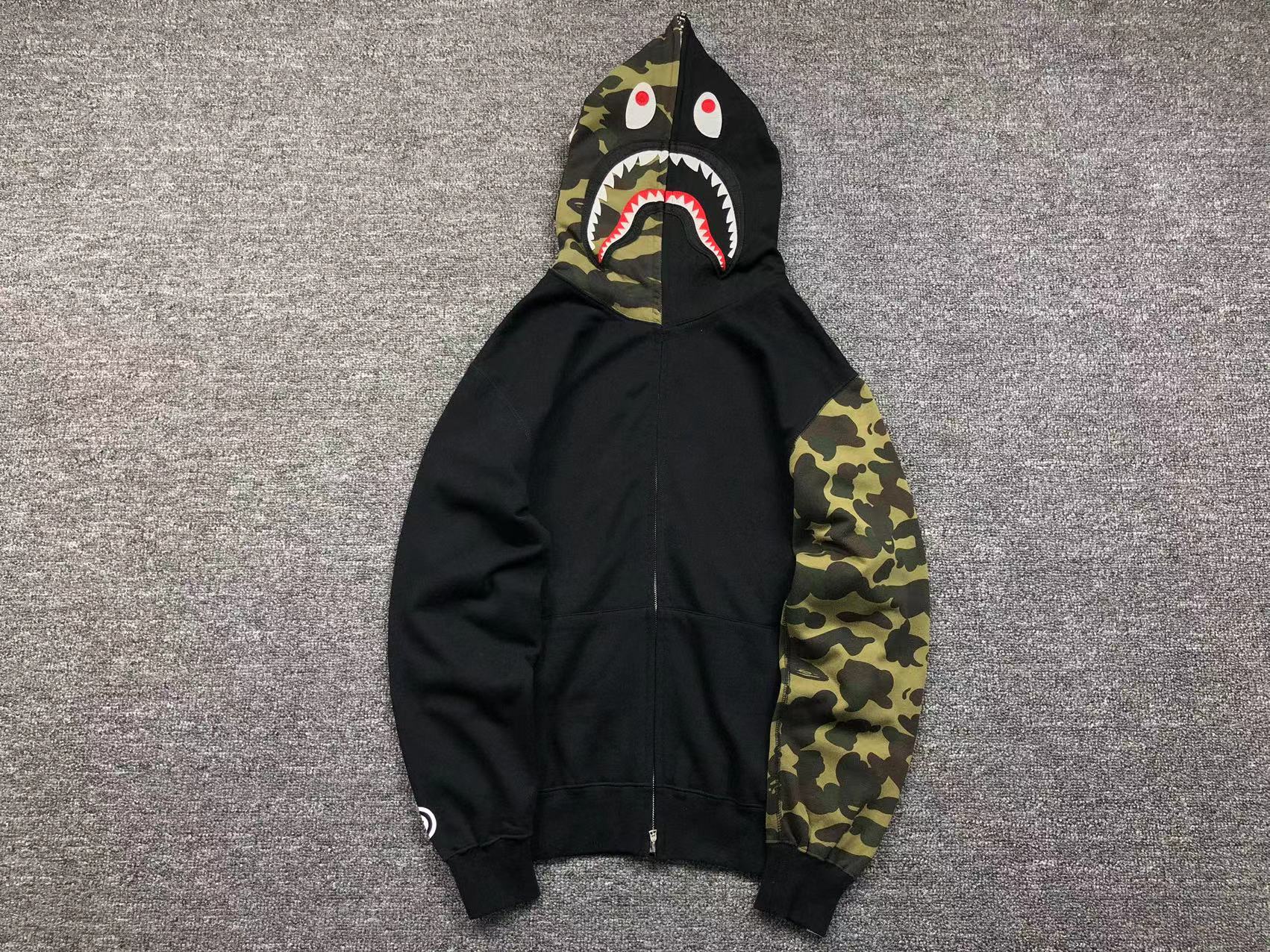 BAPE Green Camo Full Zip Hoodie - Black Unisex Streetwear Limited Edition