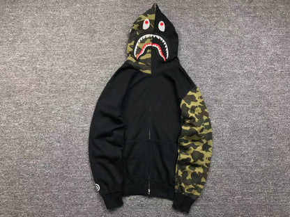 BAPE Green Camo Full Zip Hoodie - Black Unisex Streetwear Limited Edition