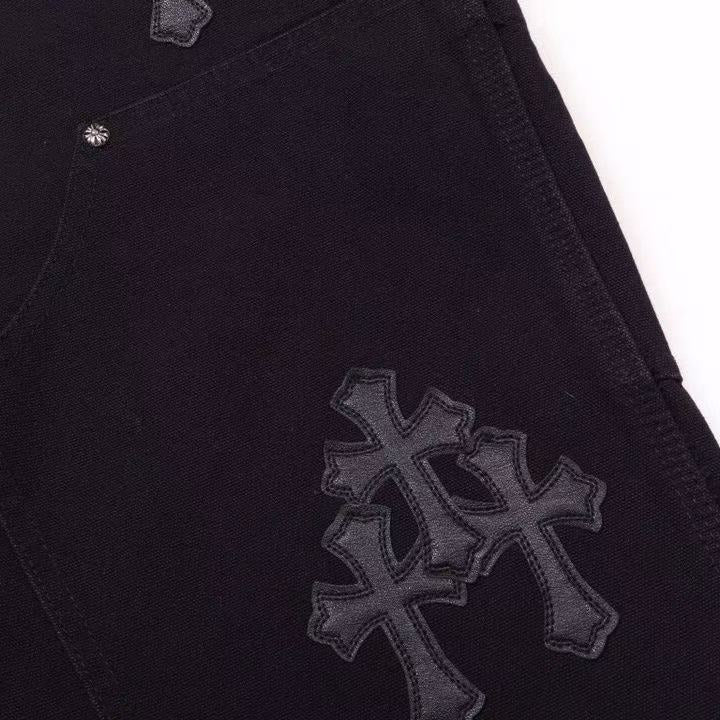 CHROME Hearts Double Knee Carpenter Jeans - Black Unisex Streetwear Limited Edition - The CHROME HEARTS BLACK DOUBLE KNEE CARPENTER JEANS - REPLICA combine rugged utility with luxurious