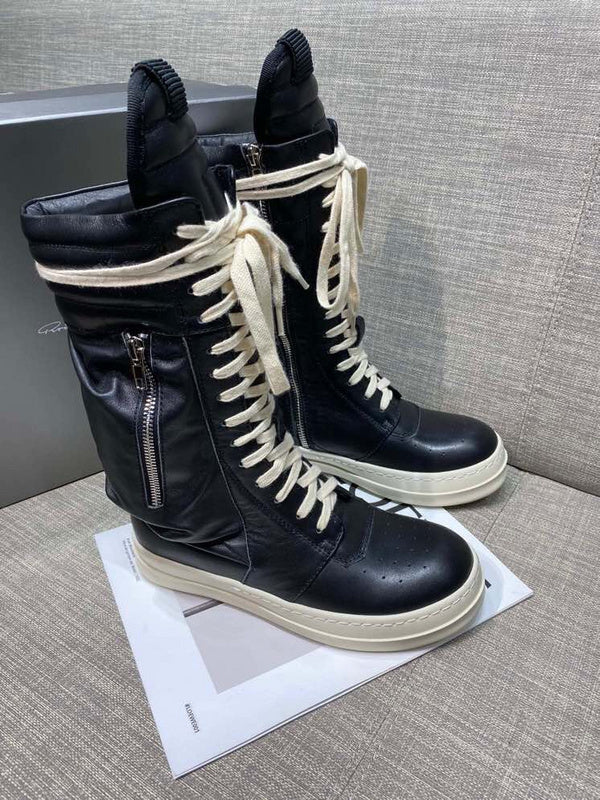 High-Top Leather Lace-up Boots - Black Unisex Streetwear Limited Edition - **High-Top Leather Lace-Up Boots** Introducing a bold addition to your footwear collection, these high-top leather