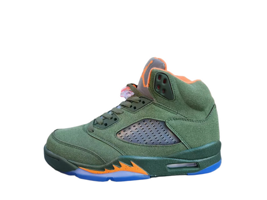 Jordan 5 And Orange T-Shirt - Green Unisex Streetwear Limited Edition - Elevate your sneaker collection with the Air Jordan 5 in a unique green and orange