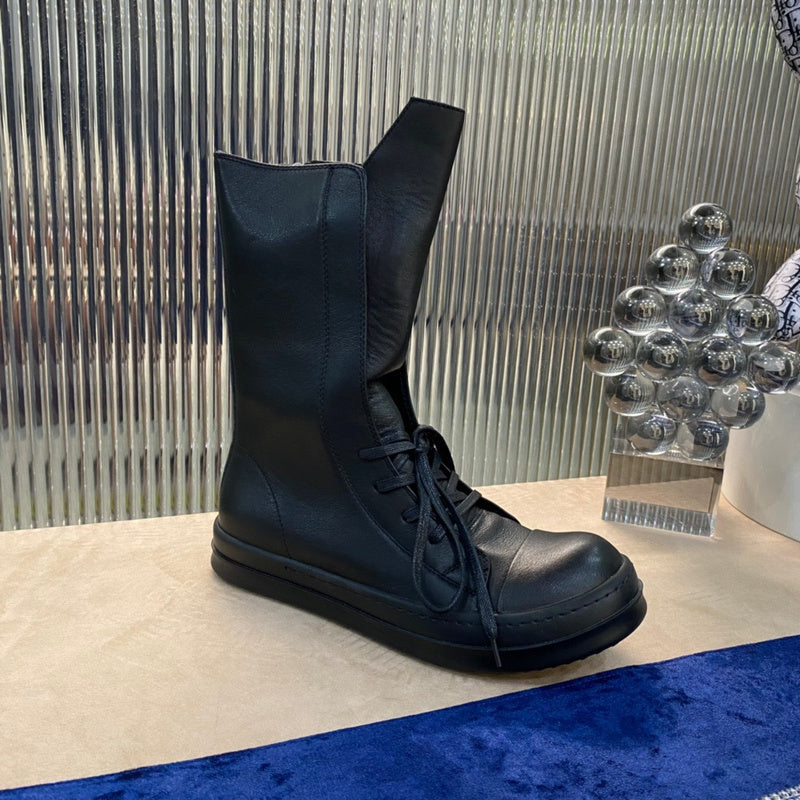 High-Top Leather Lace-up Boots - Black Unisex Streetwear Limited Edition - **High-Top Leather Lace-Up Boots** Introducing the epitome of rugged elegance, these high-top leather lace-up boots