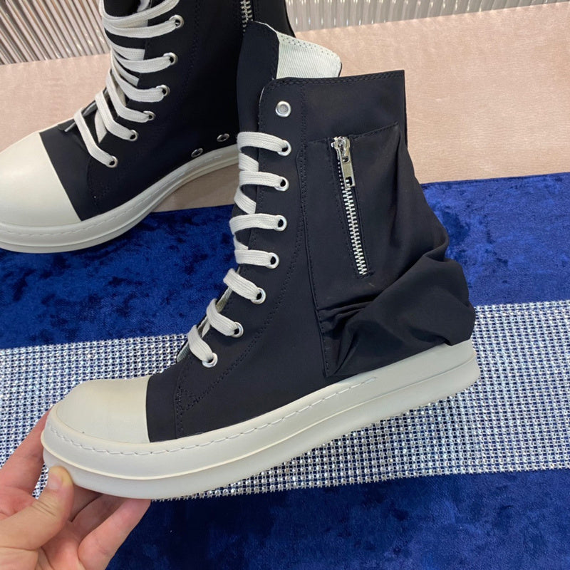 Rick Owens High-top Nylon Boots - And White T-Shirt - Black Unisex Streetwear Limited Edition - ### Rick Owens High-Top Nylon Boots - Black and White Introducing the Rick Owens High-Top