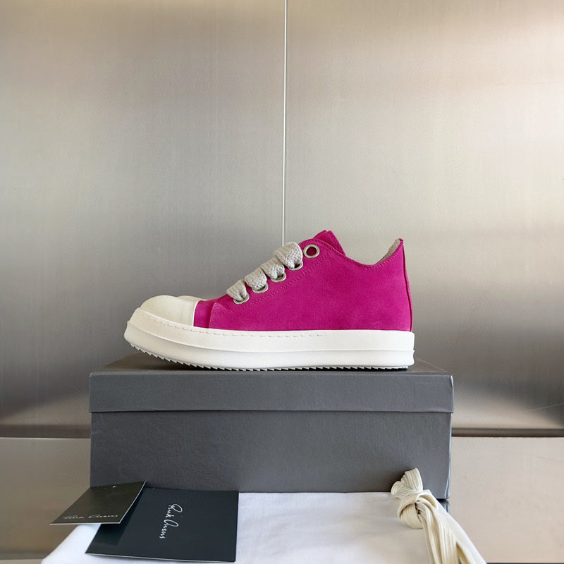 Rick Owens Suede Low-top Sneakers - Pink Unisex Streetwear Limited Edition - **Rick Owens Pink Suede Low-Top Sneakers: Bold Vibrancy and Premium Craftsmanship** Introducing the Rick Owens