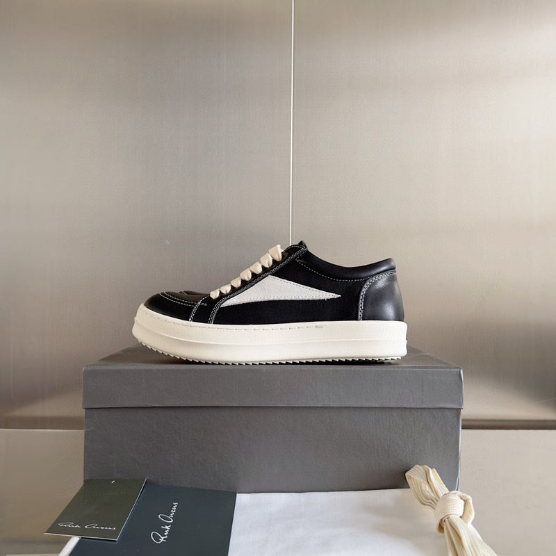 Rick Owens Leather And Suede Low-top Sneakers - Black Unisex Streetwear Limited Edition - **Rick Owens Black Leather and Suede Low-Top Sneakers: Timeless Sophistication and Premium Craftsmanship** Int
