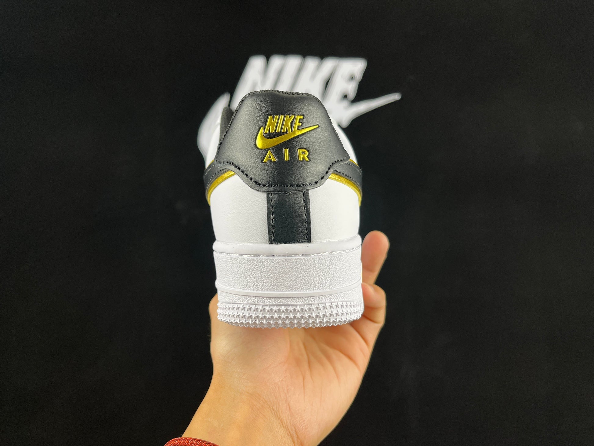 NIKE Air Force 1 'double Swoosh White - - Gold' - Black Unisex Streetwear Limited Edition - **Nike Air Force 1 'Double Swoosh White/Black/Gold'** The Nike Air Force 1 'Double Swoosh White/Black/Gold'
