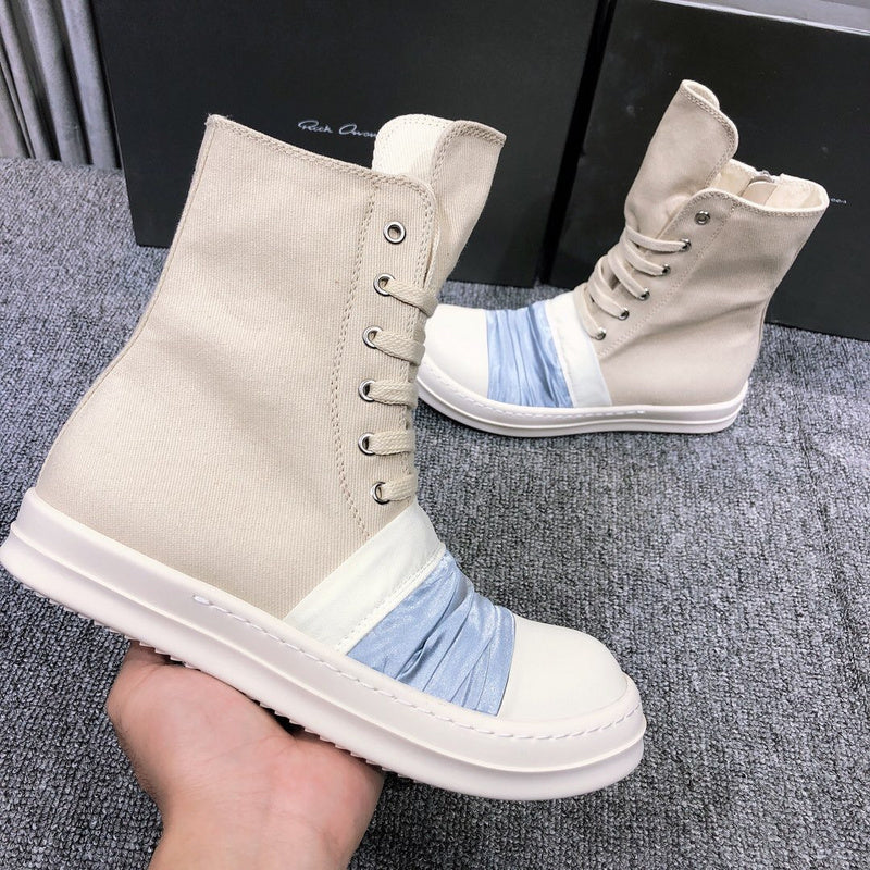 Rick Owens Lace-up Canvas Boots - White Unisex Streetwear Limited Edition - **Rick Owens Lace-Up Canvas Boots** Step up your fashion game with these avant-garde Rick Owens