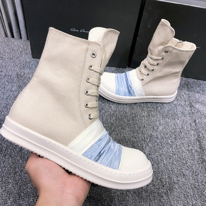 Rick Owens Lace-up Canvas Boots - White Unisex Streetwear Limited Edition - **Rick Owens Lace-Up Canvas Boots** Step up your fashion game with these avant-garde Rick Owens