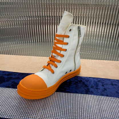 Rick Owens High-top Canvas Boots - And Orange T-Shirt - White Unisex Streetwear Limited Edition - ### Rick Owens High-Top Canvas Boots - White and Orange Introducing the Rick Owens High-Top