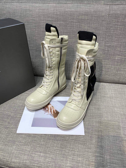 High-Top Leather Combat Boots Jacket - Black Unisex Streetwear Limited Edition - **High-Top Leather Combat Boots** Unveil your edgy side with these high-top leather combat boots, designed