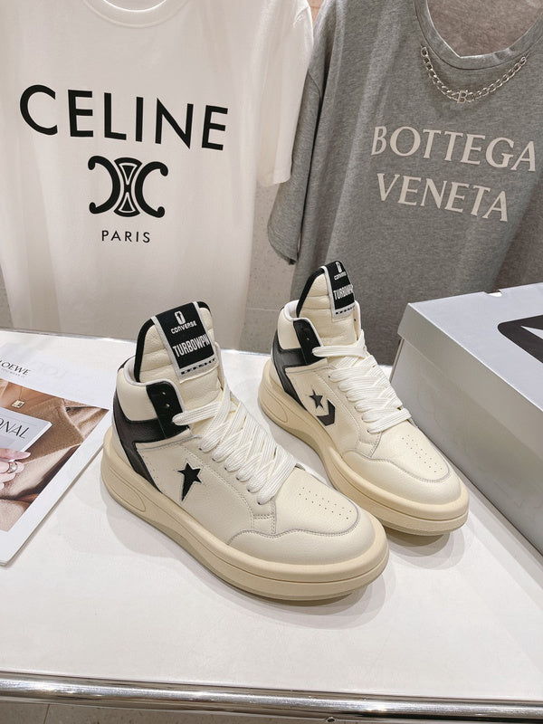 Rick Owens Cream And High-top Sneakers - Black Unisex Streetwear Limited Edition - **Rick Owens Cream and Black High-Top Sneakers: A Blend of Modern Aesthetics and Superior Craftsmanship**