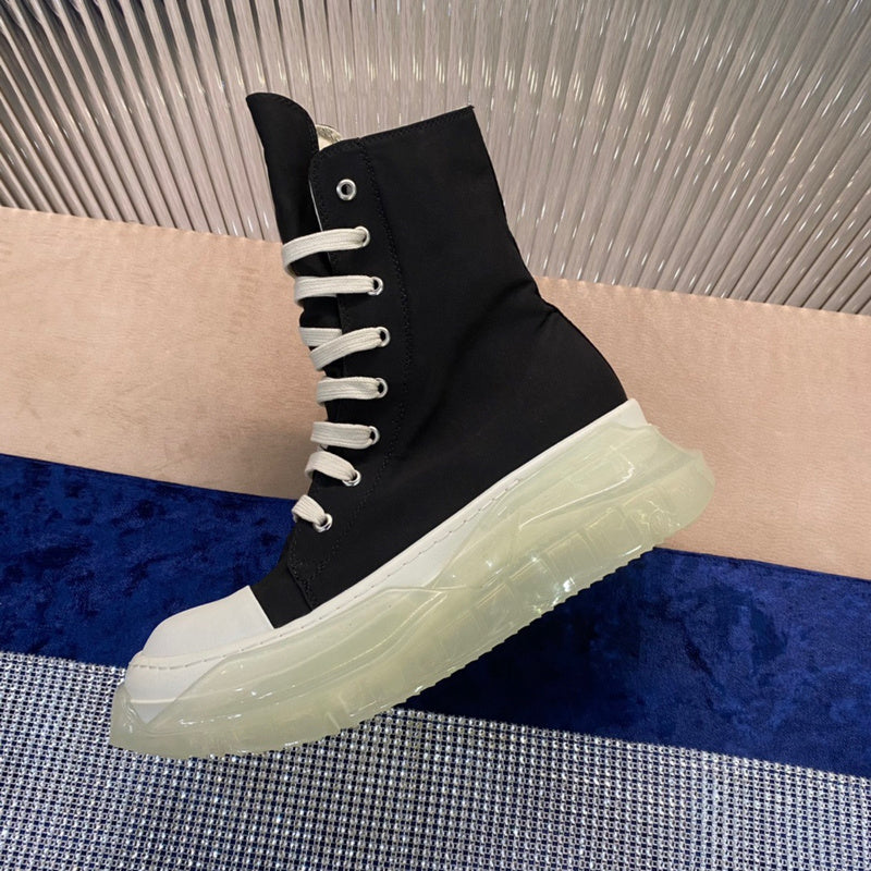 Rick Owens High-top Canvas Boots - With Translucent Sole T-Shirt - Black Unisex Streetwear Limited Edition - ### Rick Owens High-Top Canvas Boots - Black with Translucent Sole Introducing the Rick Owe