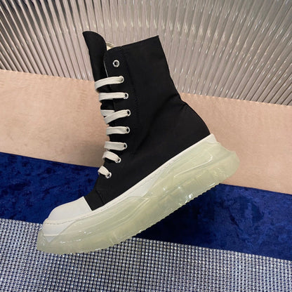 Rick Owens High-top Canvas Boots - With Translucent Sole T-Shirt - Black Unisex Streetwear Limited Edition - ### Rick Owens High-Top Canvas Boots - Black with Translucent Sole Introducing the Rick Owe