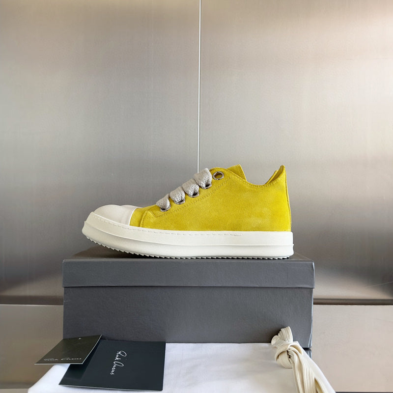 Rick Owens Suede Low-top Sneakers - Yellow Unisex Streetwear Limited Edition - **Rick Owens Yellow Suede Low-Top Sneakers: Bright Style and Superior Craftsmanship** Introducing the Rick Owens