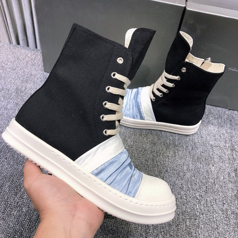 Rick Owens Canvas Boots With Ruched Fabric - Black Unisex Streetwear Limited Edition - **Rick Owens Black Canvas Boots with Ruched Fabric** Introducing the Rick Owens Black Canvas Boots