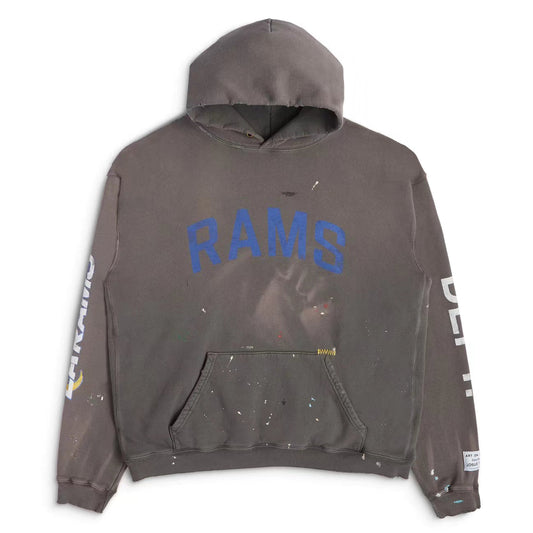 GALLERY Dept Gd - La Rams 90's Vintage Hoodie - White Unisex Streetwear Limited Edition - **Gallery Dept. RAMS Hoodie: Detailed Product Description** Elevate your casual wardrobe with the Gallery Dept