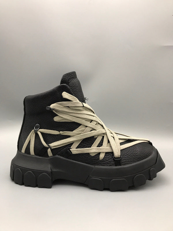 Rick Owens High-top Sneakers With Beige Straps - Black Unisex Streetwear Limited Edition - **Rick Owens Black High-Top Sneakers with Beige Straps: Avant-Garde Design and Superior Craftsmanship** Intro