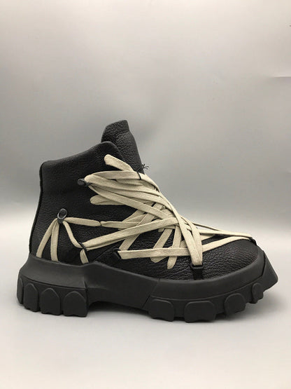 Rick Owens High-top Sneakers With Beige Straps - Black Unisex Streetwear Limited Edition - **Rick Owens Black High-Top Sneakers with Beige Straps: Avant-Garde Design and Superior Craftsmanship** Intro
