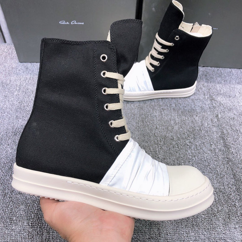 Rick Owens Lace-up Canvas Boots T-Shirt - Black Unisex Streetwear Limited Edition - **Rick Owens Lace-Up Canvas Boots** Elevate your footwear collection with these striking Rick Owens lace-up