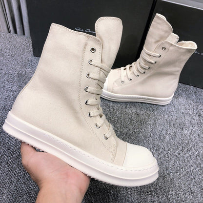 High-Top Canvas Sneakers - White Unisex Streetwear Limited Edition - **High-Top Canvas Sneakers** Introducing the perfect blend of casual comfort and modern style with these
