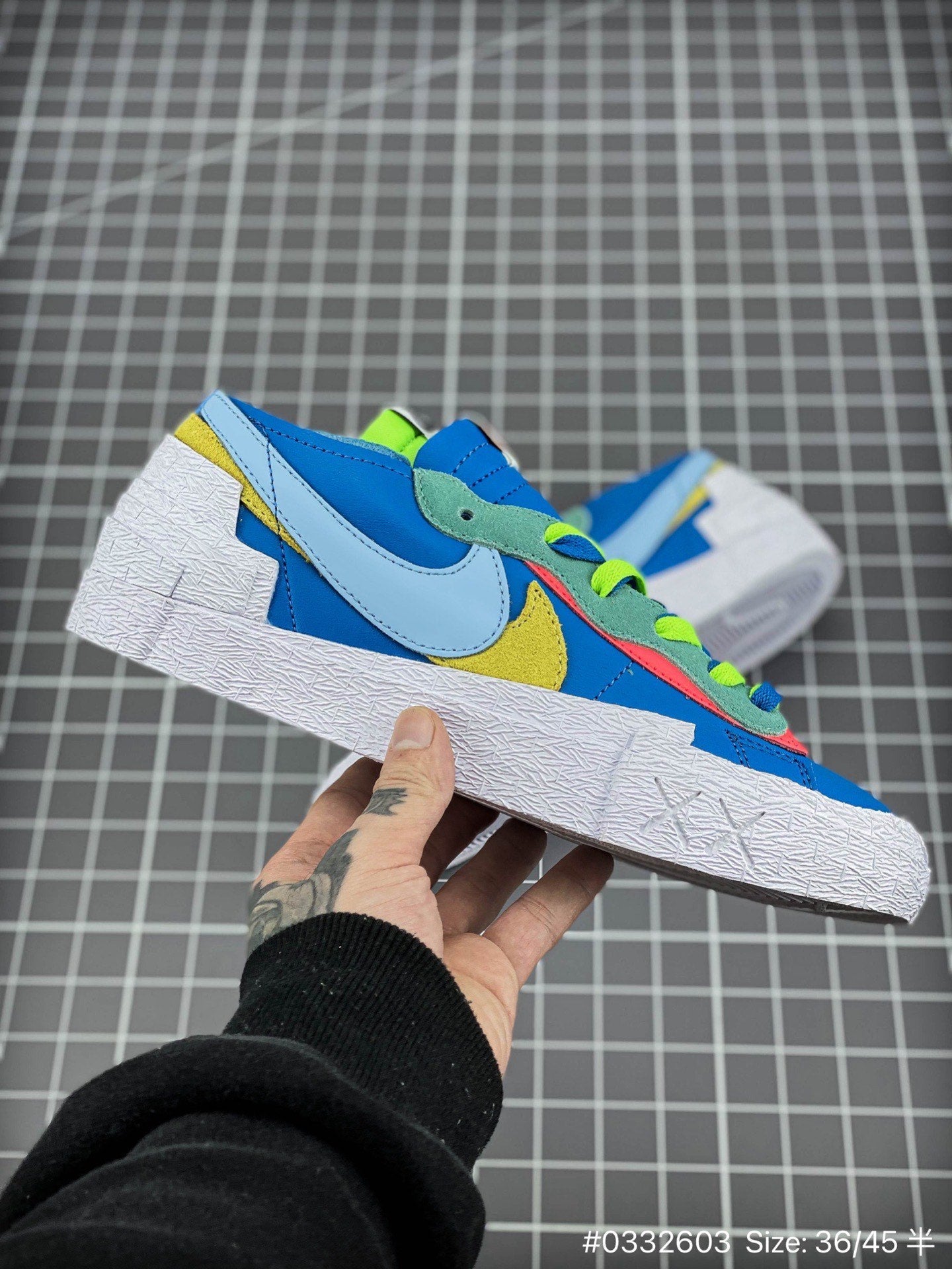 KAWS - Sacai - Nike Blazer'neptune Blue' Unisex Streetwear Limited Edition - The KAWS x Sacai x Nike Blazer 'Neptune Blue' combines bold design, vibrant color, and