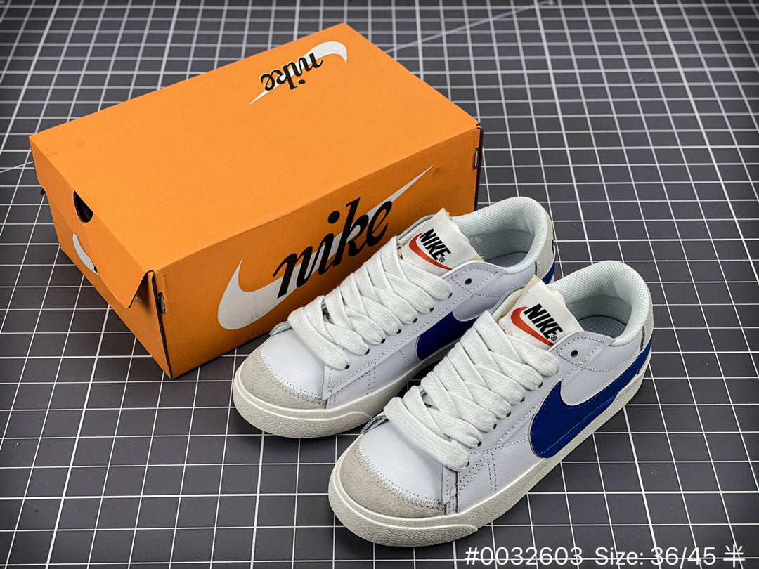 Nike Blazer Low1977 Jumbo - White Unisex Streetwear Limited Edition - The Nike Blazer Low '1977 Jumbo in White and Blue reinvents the classic silhouette with