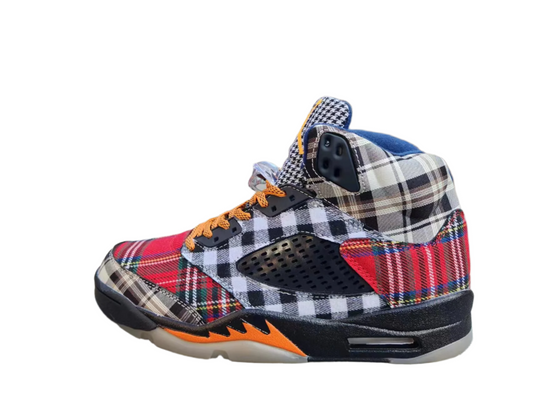 Jordan 5 Bold Plaid Multi-colorway Sneakers - Black Unisex Streetwear Limited Edition - Step out in style with the Air Jordan 5 in a bold plaid multi-colorway, a