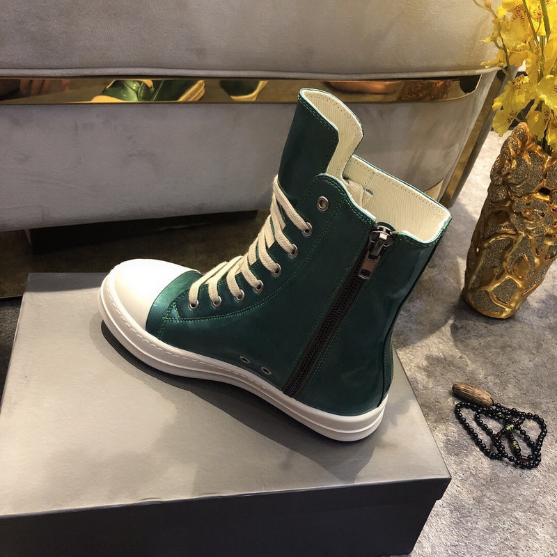 High-Top Metallic Leather Sneakers - Green Unisex Streetwear Limited Edition - **High-Top Metallic Green Leather Sneakers** Add a splash of color to your wardrobe with these