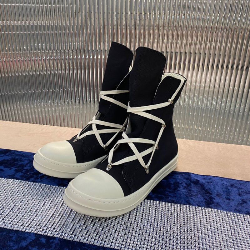 Rick Owens High-top Canvas Boots - And White T-Shirt - Black Unisex Streetwear Limited Edition - ### Rick Owens High-Top Canvas Boots - Black and White Introducing the Rick Owens High-Top
