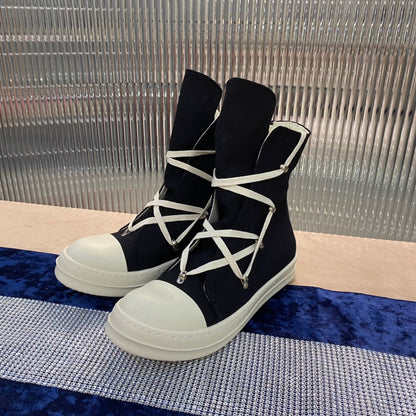 Rick Owens High-top Canvas Boots - And White T-Shirt - Black Unisex Streetwear Limited Edition - ### Rick Owens High-Top Canvas Boots - Black and White Introducing the Rick Owens High-Top