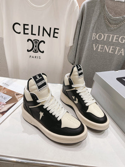 Rick Owens High-top Sneakers - Black Unisex Streetwear Limited Edition - **Rick Owens High-Top Sneakers: Dual-Tone Elegance and Craftsmanship** Step up your fashion game with Rick