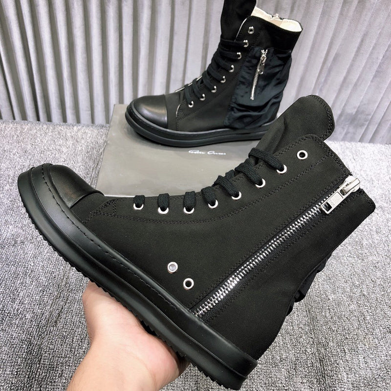 Rick Owens High-top Leather Sneakers With Side Zipper - Black Unisex Streetwear Limited Edition - **Rick Owens High-Top Leather Sneakers with Side Zipper** Elevate your sneaker game with the Rick