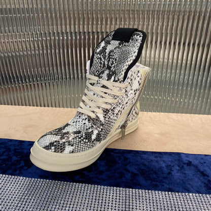 Rick Owens Geobasket Sneakers - Snakeskin Print - Red Unisex Streetwear Limited Edition - ### Rick Owens Geobasket Sneakers - Snakeskin Print Introducing the Rick Owens Geobasket Sneakers in