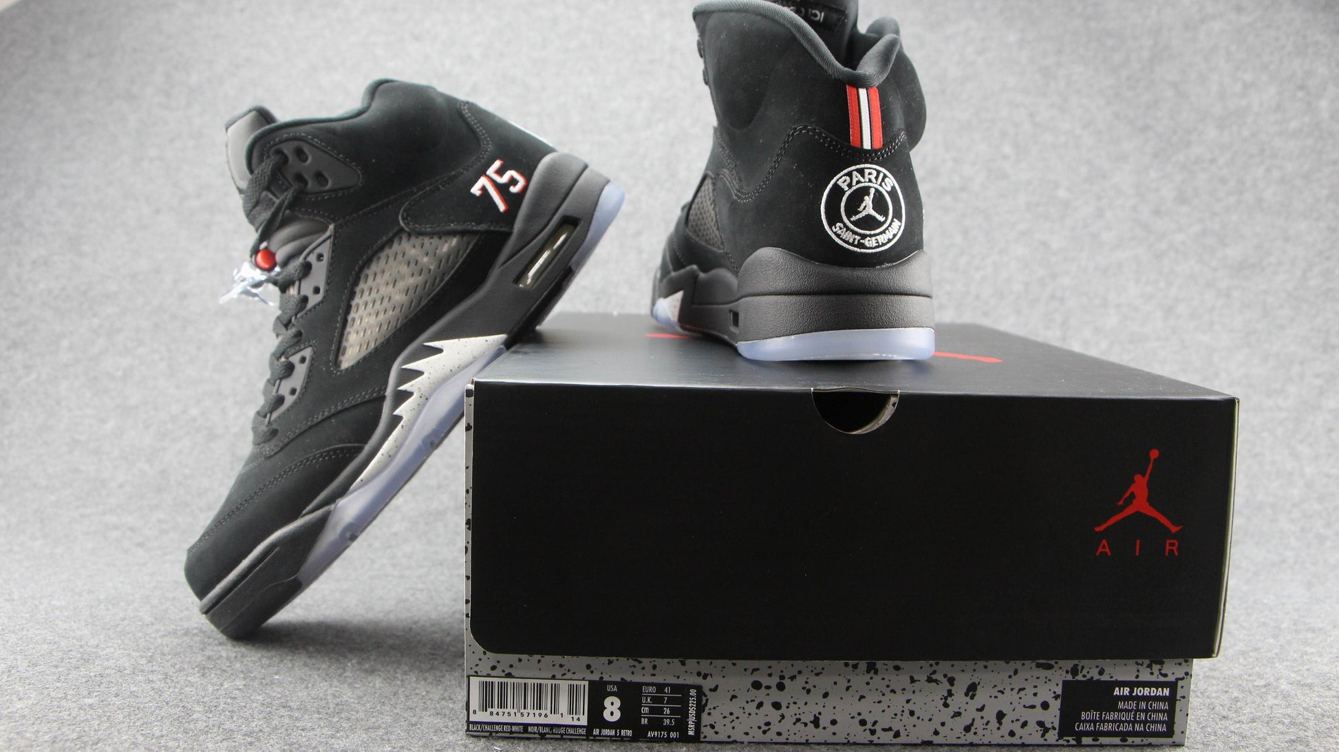 Jordan 5 Retro 'paris Saint-germain' - Black Unisex Streetwear Limited Edition - **Product Description: Air Jordan 5 Retro 'Paris Saint-Germain'** The Air Jordan 5 Retro 'Paris Saint-Germain'