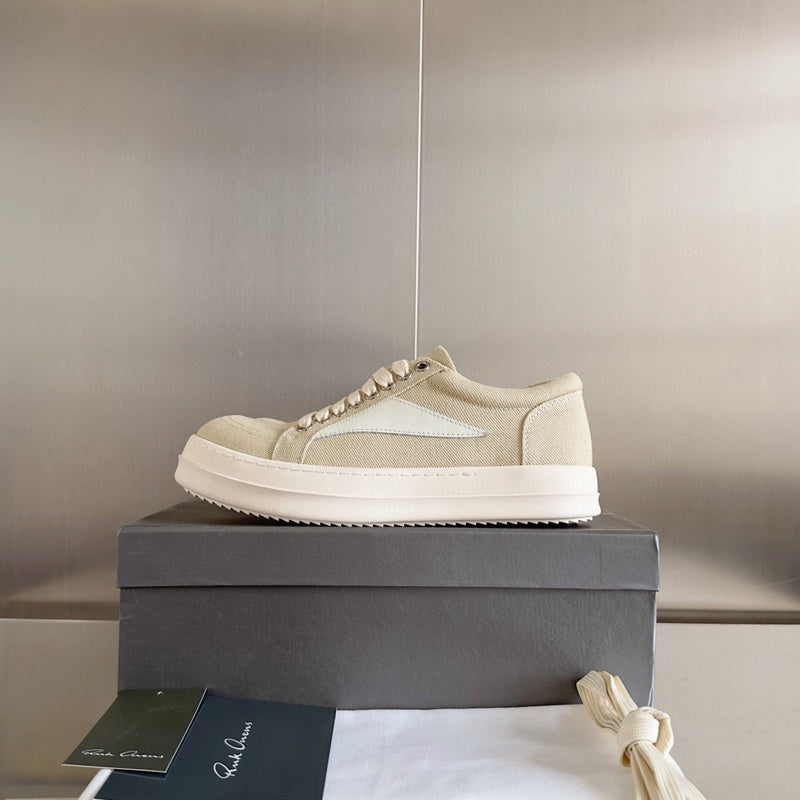 Rick Owens Canvas Low-top Sneakers - Beige Unisex Streetwear Limited Edition - **Rick Owens Beige Canvas Low-Top Sneakers: Subtle Elegance and Superior Craftsmanship** Introducing the Rick Owens