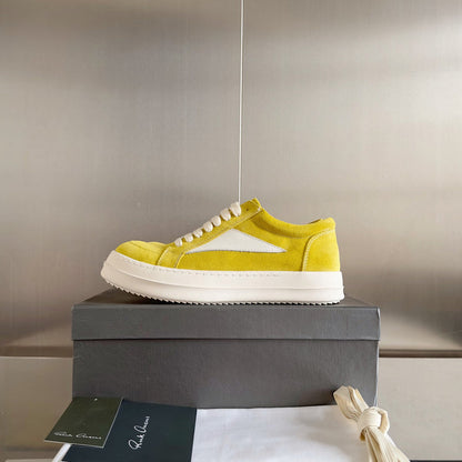 Rick Owens Suede Low-top Sneakers - Yellow Unisex Streetwear Limited Edition - **Rick Owens Yellow Suede Low-Top Sneakers: Bold Elegance and Superior Craftsmanship** Introducing the Rick Owens