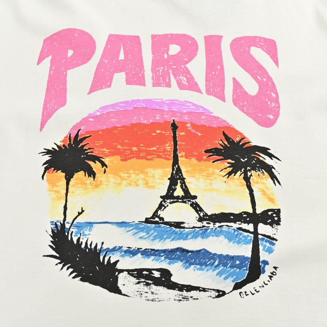 T-shirt blanc Balenciaga avec graphisme Paris.