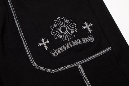 CHROME HEARTS WHITE EMBROIDERY SHORTS BLACK - close up - replica sneakers