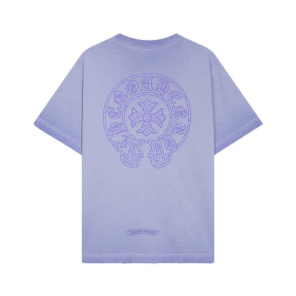 CHROME Hearts Horse Shoe Logo T-shirt Washed Light - Blue Unisex Streetwear Limited Edition