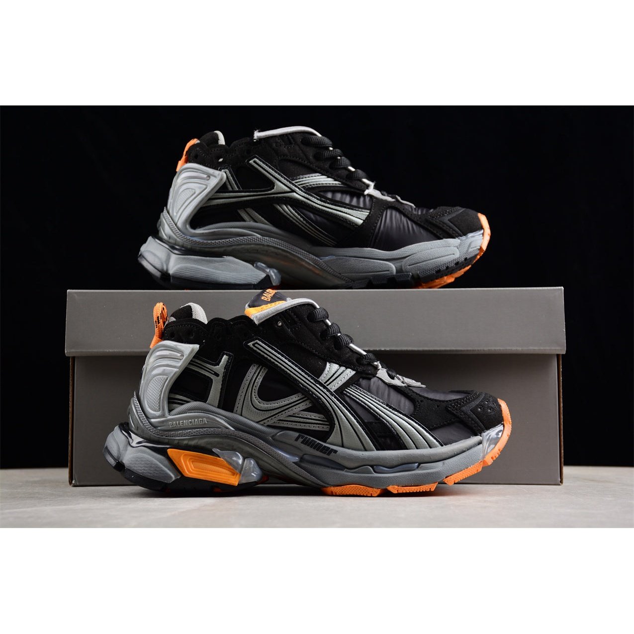 BALENCIAGA Runner - Grey Orange Sneakers - Black Unisex Streetwear Limited Edition - The Balenciaga Runner x Black Grey Orange sneakers showcase a striking blend of style and