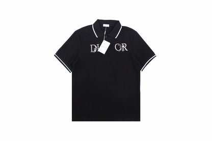 Dior Polo Shirt With Floral Logo Design - Black Unisex Streetwear Limited Edition - <p dir='ltr'><span>This Dior polo shirt features a floral logo design. It is black with
