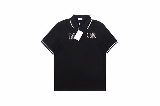 Dior Polo Shirt With Floral Logo Design - Black Unisex Streetwear Limited Edition - <p dir='ltr'><span>This Dior polo shirt features a floral logo design. It is black with
