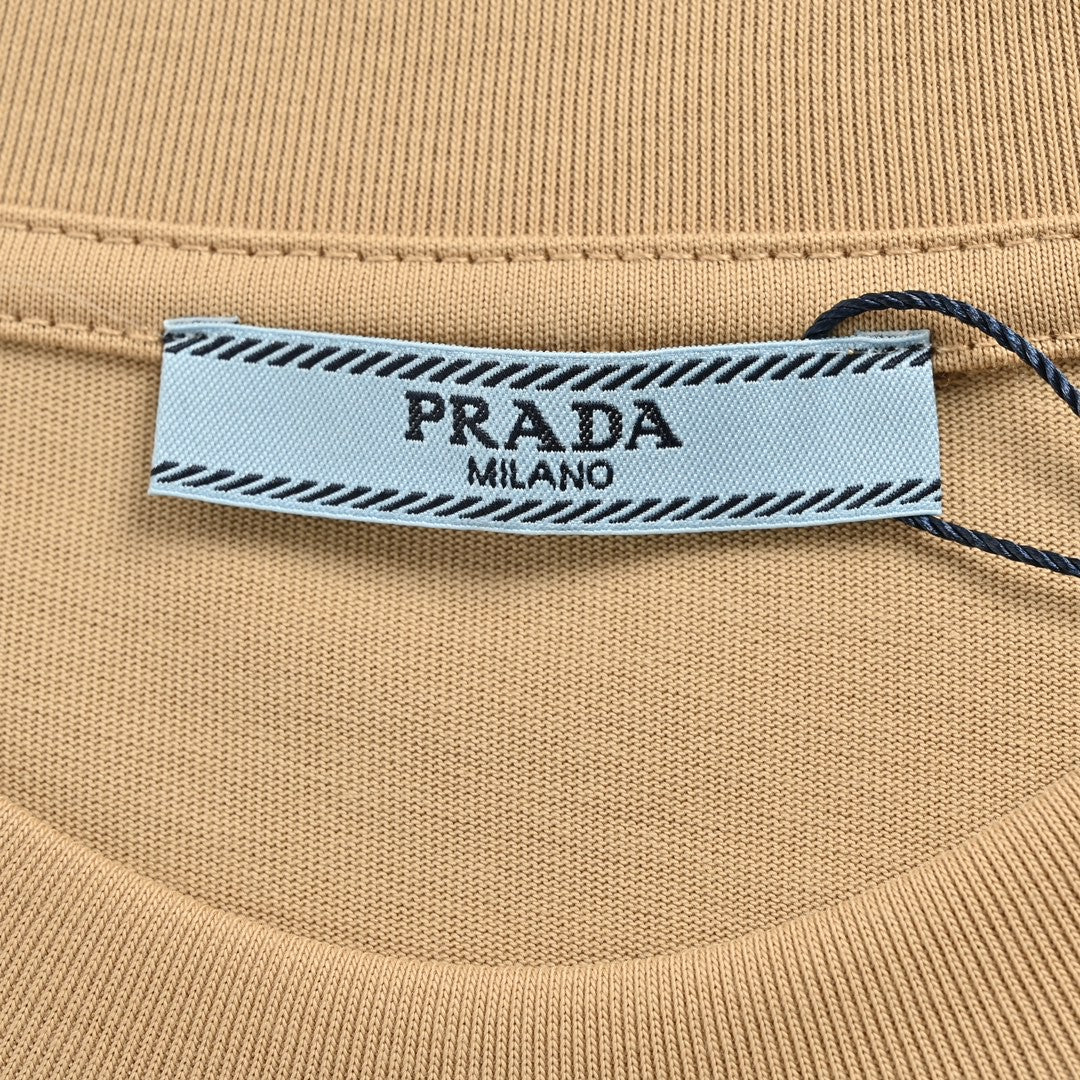 Prada Milano Beige Logo T-Shirt - close up - replica sneakers