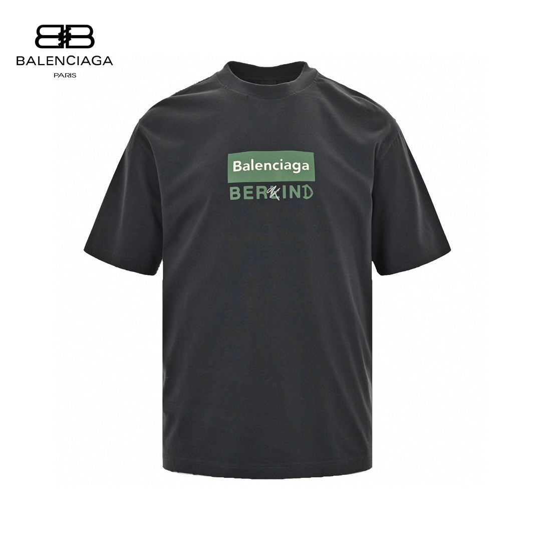 Balenciaga T-shirt - Berlin Graphic - Black Unisex Streetwear Limited Edition - <span>This Balenciaga t-shirt features a minimalist design with the text 'Balenciaga' inside a green rectangular